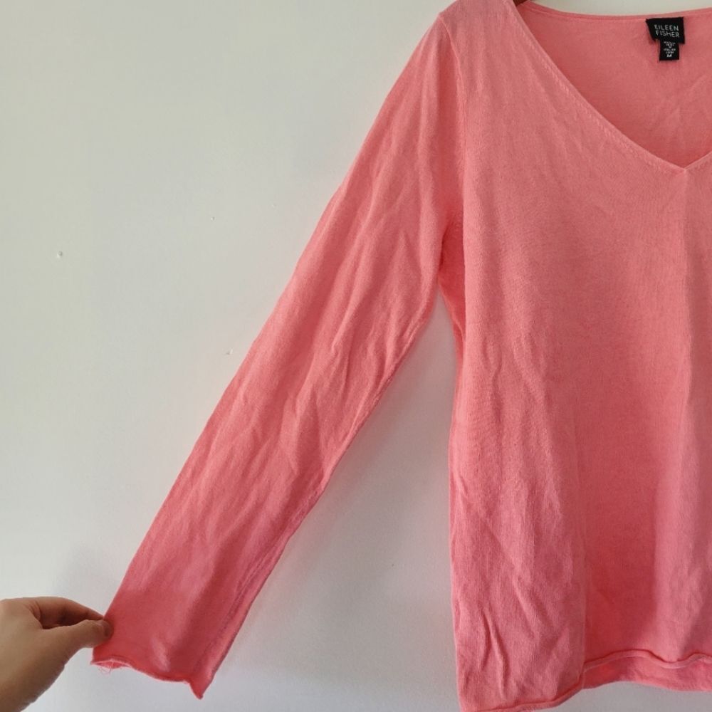Eileen Fisher Linen Blend Pink V-Neck Women's Sweater Long Sleeve - Picture 4 of 6